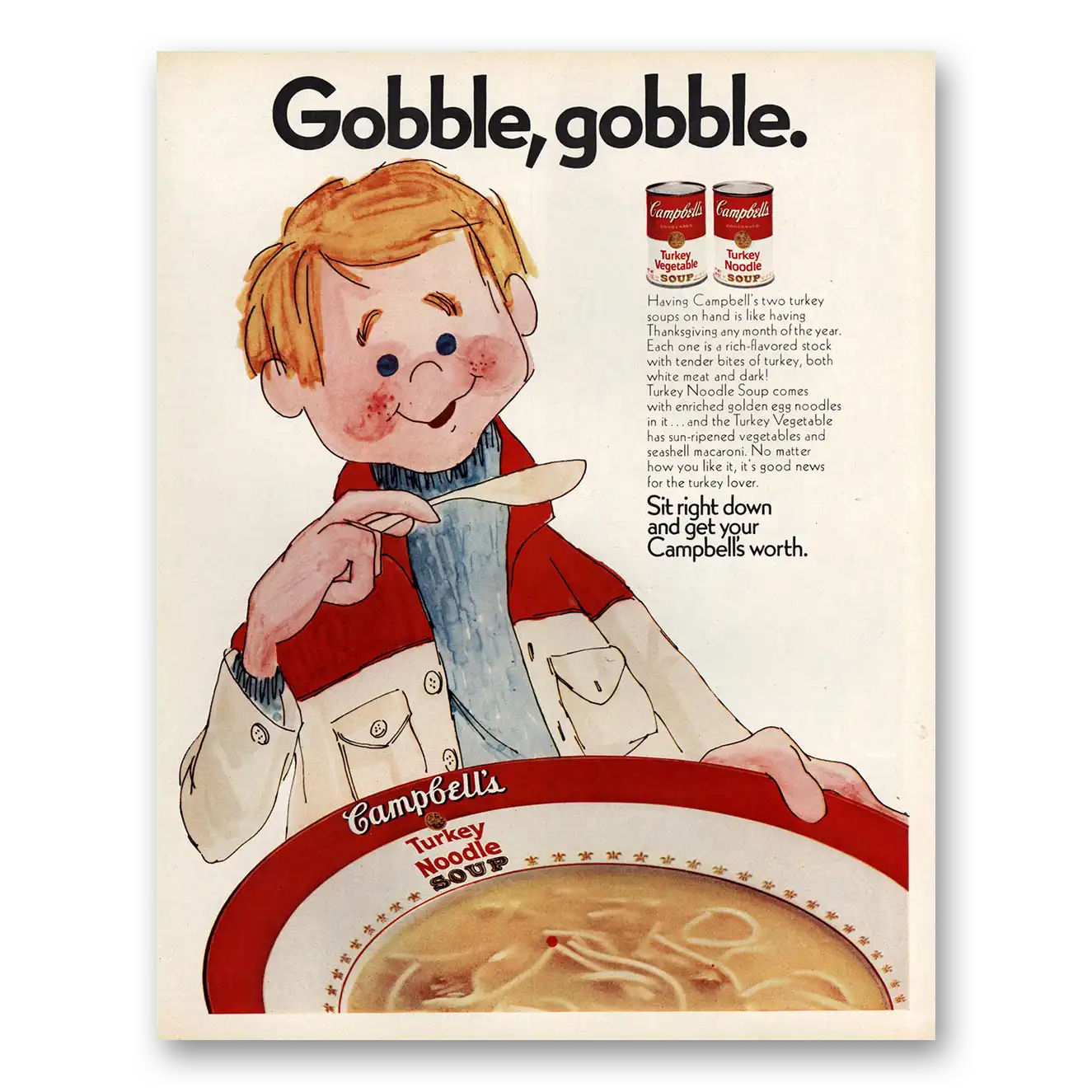 1970 Campbells Turkey Noodle Soup Gobble Gobble Vintage Magazine Print Ad