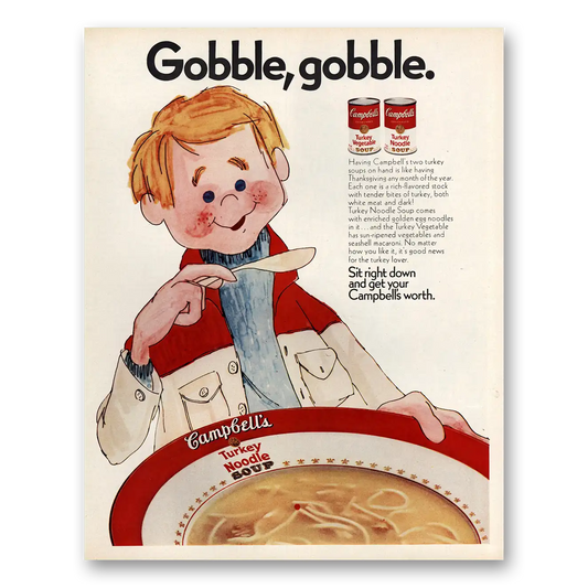 1970 Campbells Turkey Noodle Soup Gobble Gobble Vintage Magazine Print Ad