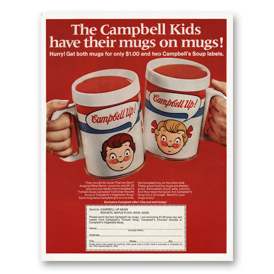 1970 Campbells Soup Kids Have Their Mugs On Mugs Vintage Magazine Print Ad