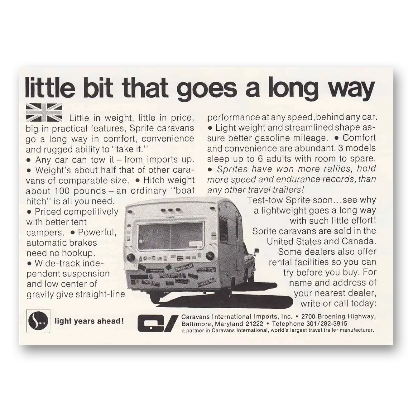 1970 Caravan International Little Bit That Goes a Long Way Vintage Magazine Print Ad