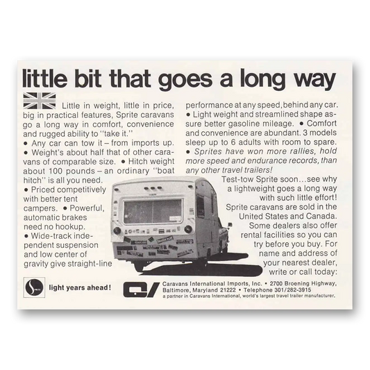 1970 Caravan International Little Bit That Goes a Long Way Vintage Magazine Print Ad