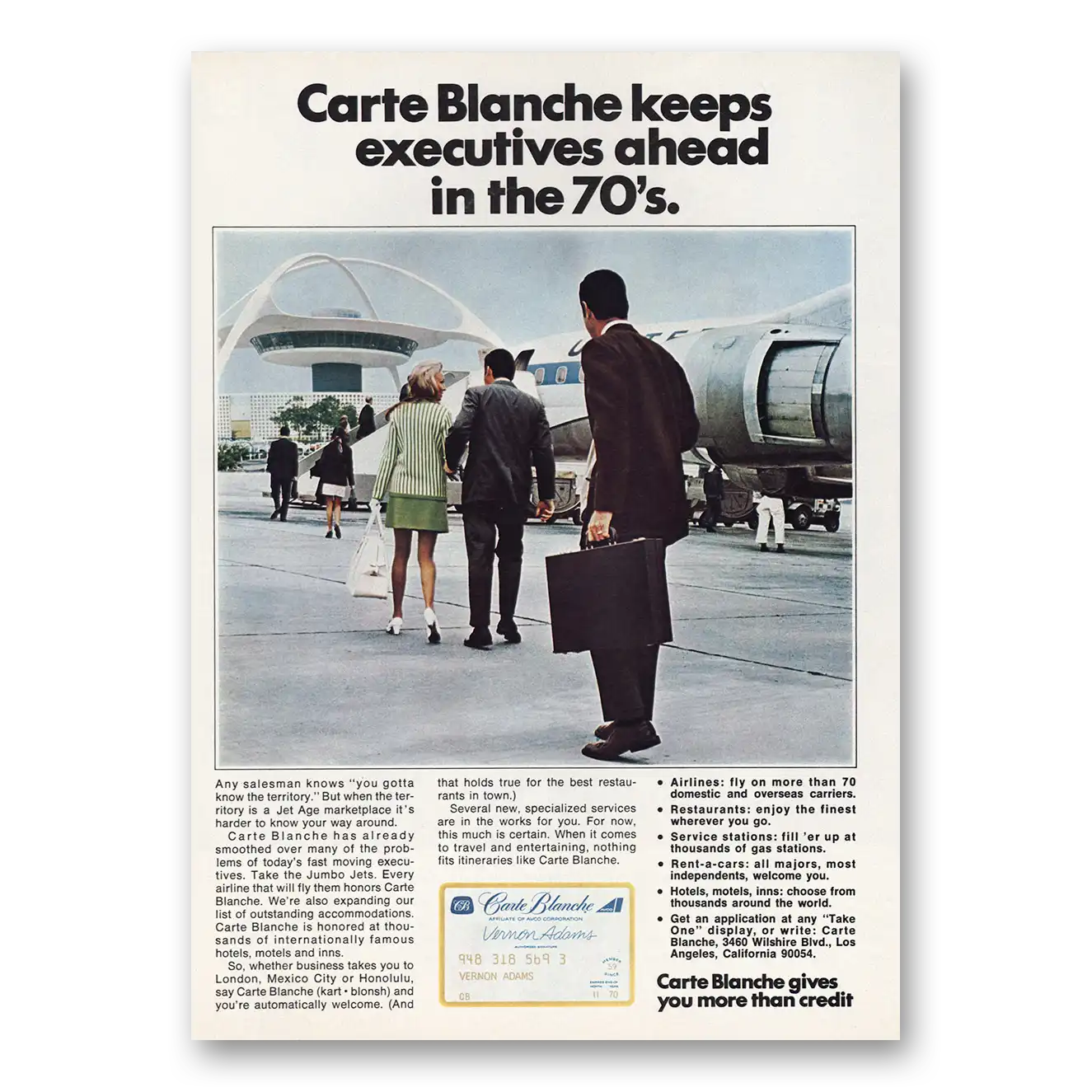 1970 Carte Blanche Credit Card United Airlines LAX Vintage Magazine Print Ad