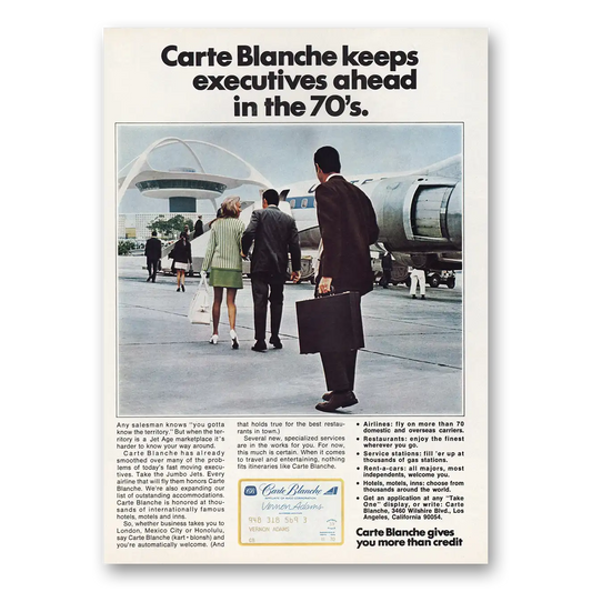 1970 Carte Blanche Credit Card United Airlines LAX Vintage Magazine Print Ad