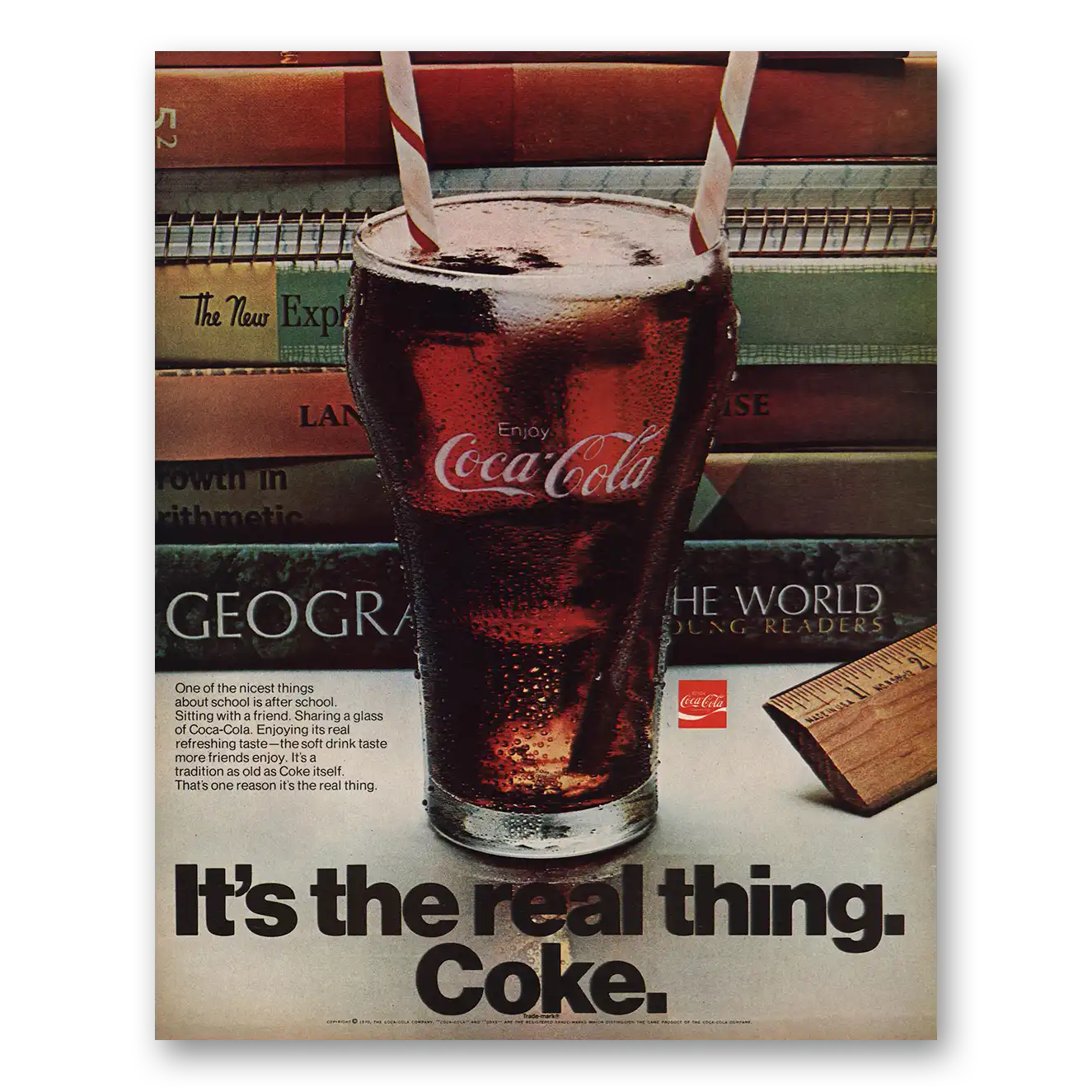 1970 Coca Cola One of the Nicest Things About School Vintage Magazine Print Ad