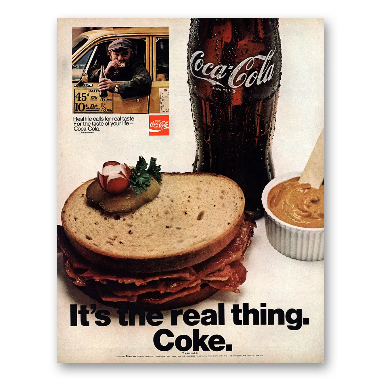 1970 Coca Cola Real Thing Taxi Driver Vintage Magazine Print Ad