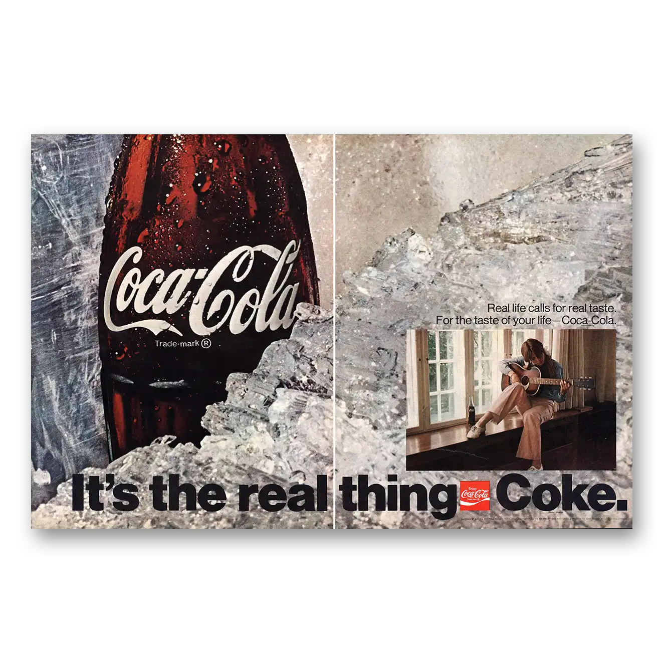 1970 Coca Cola Real Life Calls for Real Taste Vintage Magazine Print Ad