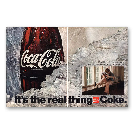 1970 Coca Cola Real Life Calls for Real Taste Vintage Magazine Print Ad