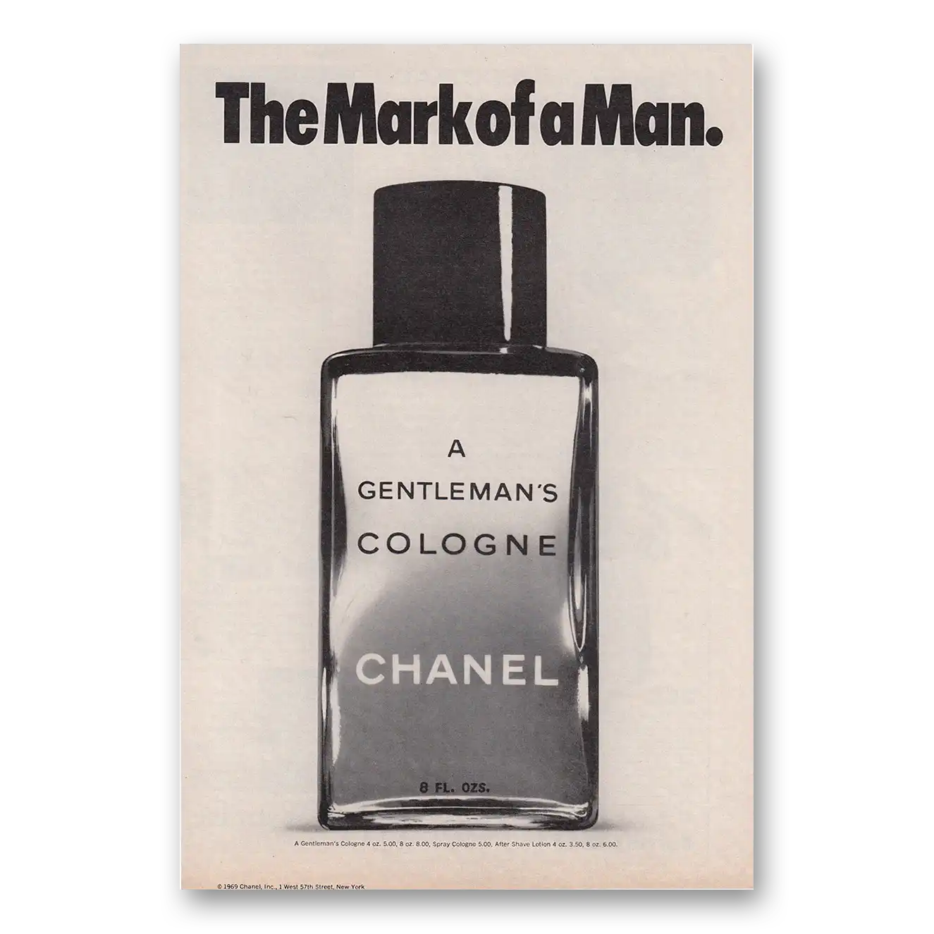 1970 Chanel Gentlemans Cologne The Mark of Man Vintage Magazine Print Ad