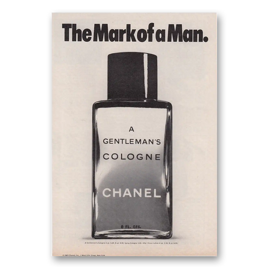 1970 Chanel Gentlemans Cologne The Mark of Man Vintage Magazine Print Ad