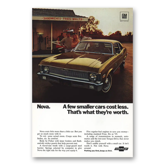 1970 Chevrolet Nova Coupe A Few Smaller Cars Cost Less Vintage Magazine Print Ad