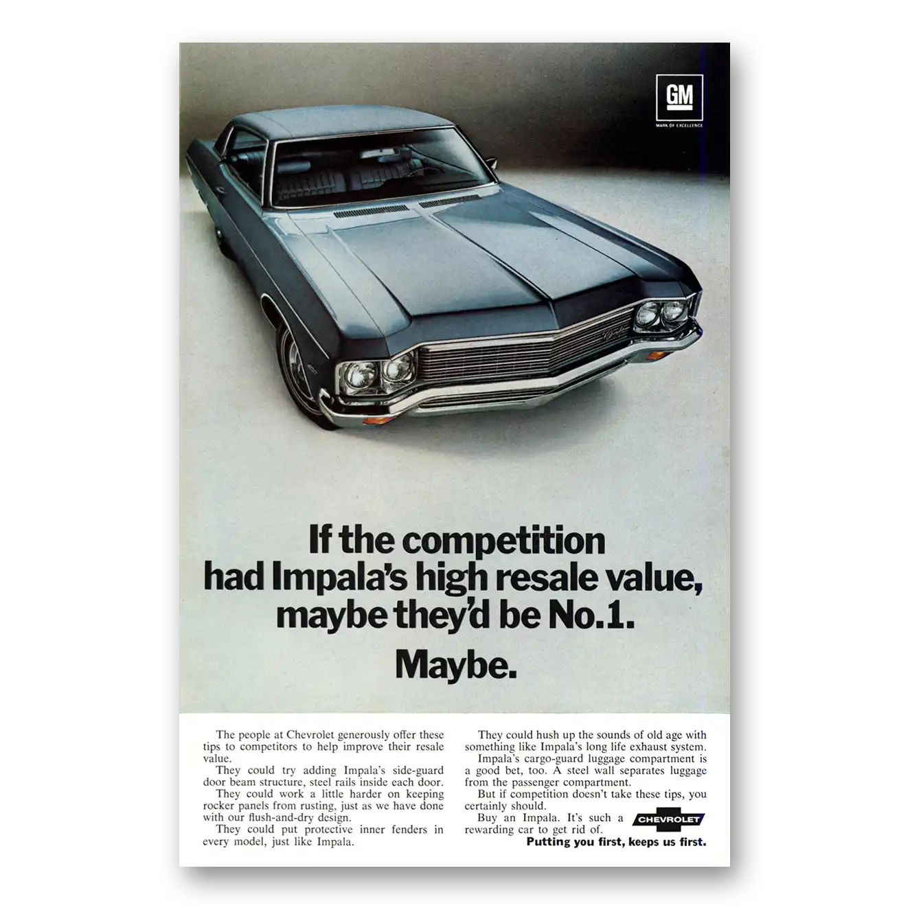 1970 Chevrolet Impala High Resale Value Maybe Vintage Magazine Print Ad