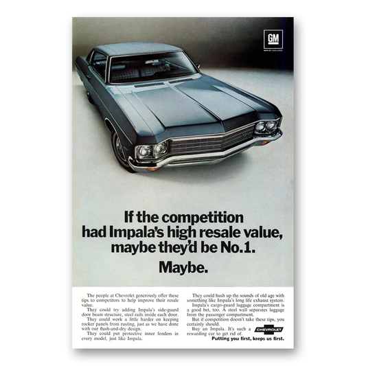 1970 Chevrolet Impala High Resale Value Maybe Vintage Magazine Print Ad