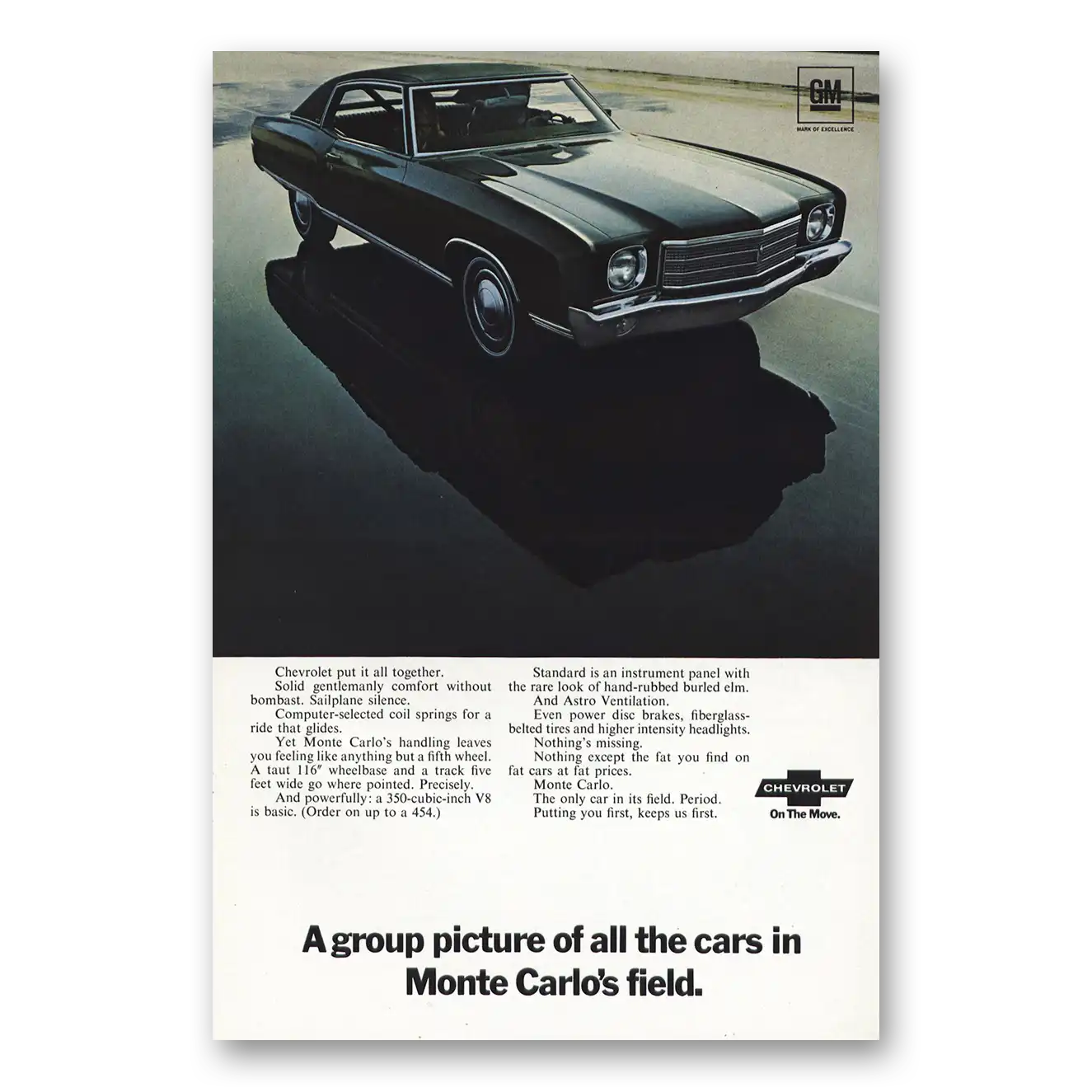 1969 Chevrolet Monte Carlo Group Picture of All The Cars In Monte Carlos Field Vintage Magazine Print Ad