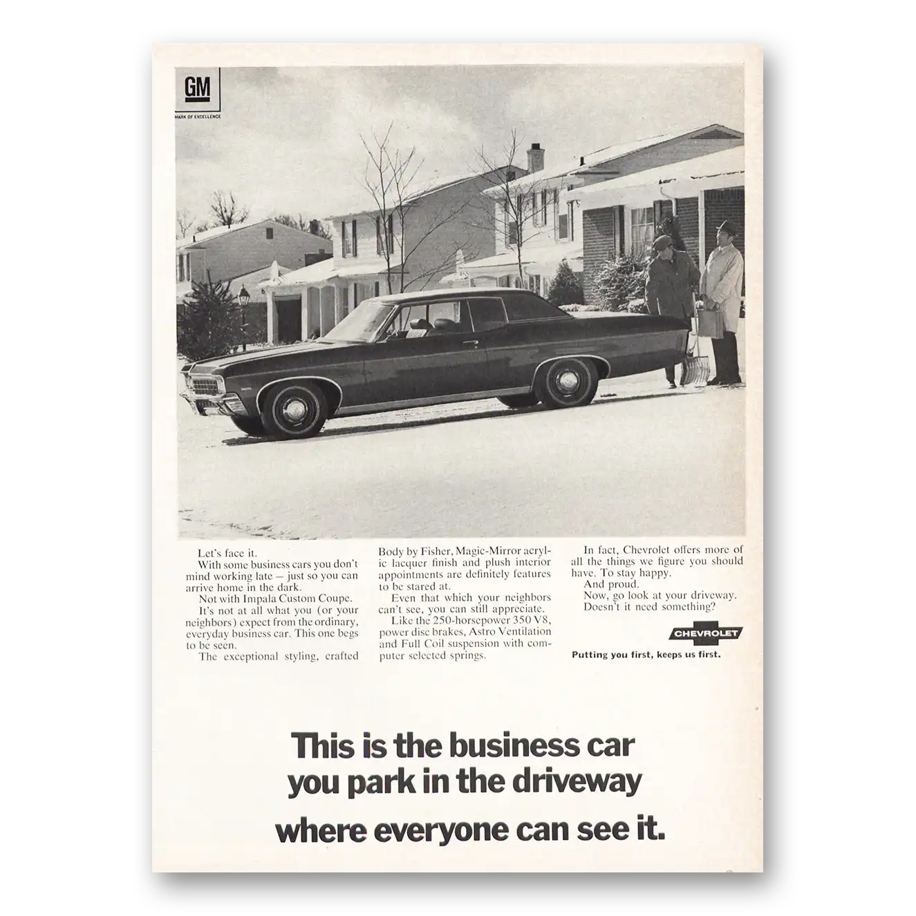 1969 Chevrolet Impala Custom Business Car Park In Driveway Vintage Magazine Print Ad