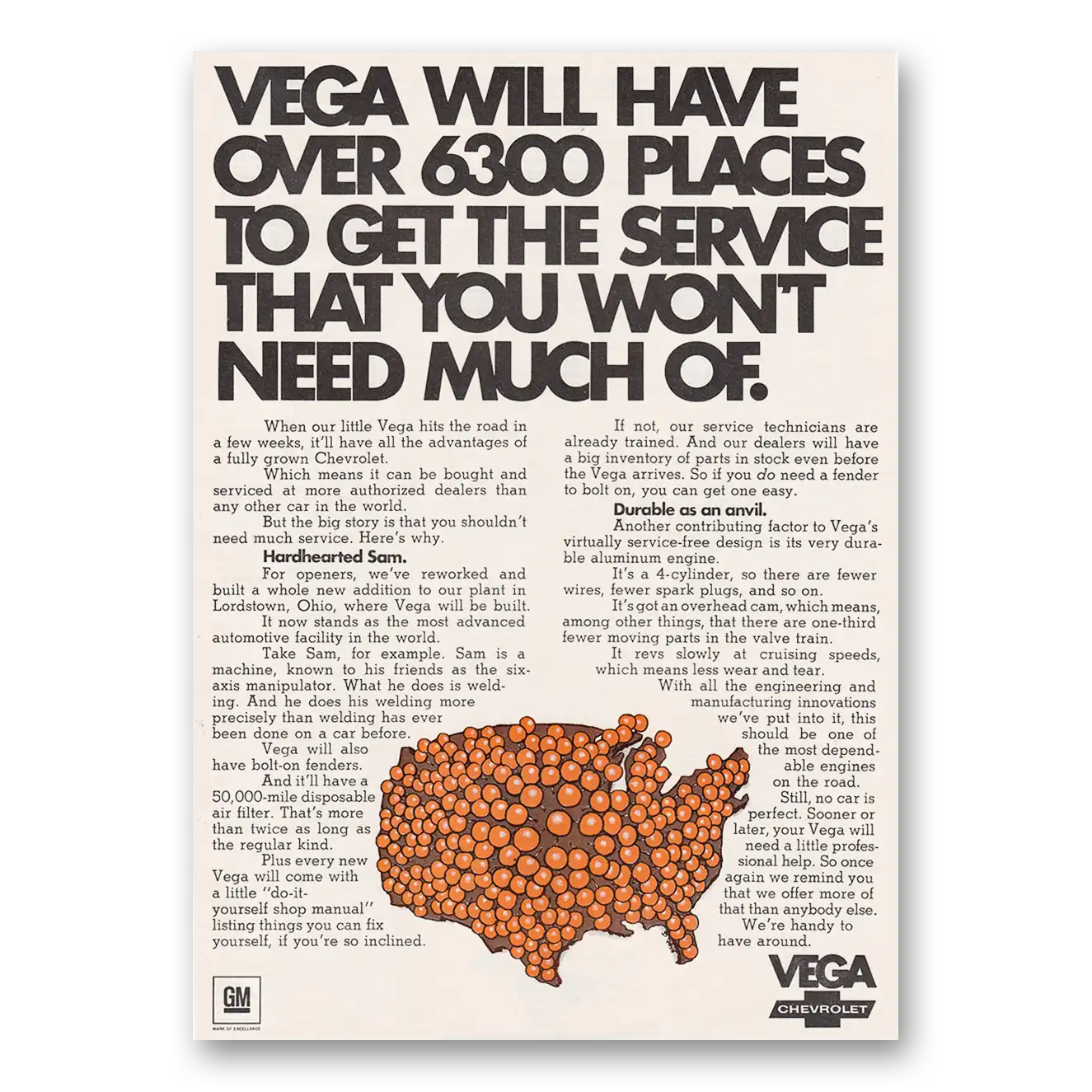 1970 Chevrolet Vega Over 6300 Places To Get the Service Vintage Magazine Print Ad