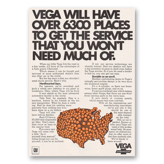 1970 Chevrolet Vega Over 6300 Places To Get the Service Vintage Magazine Print Ad