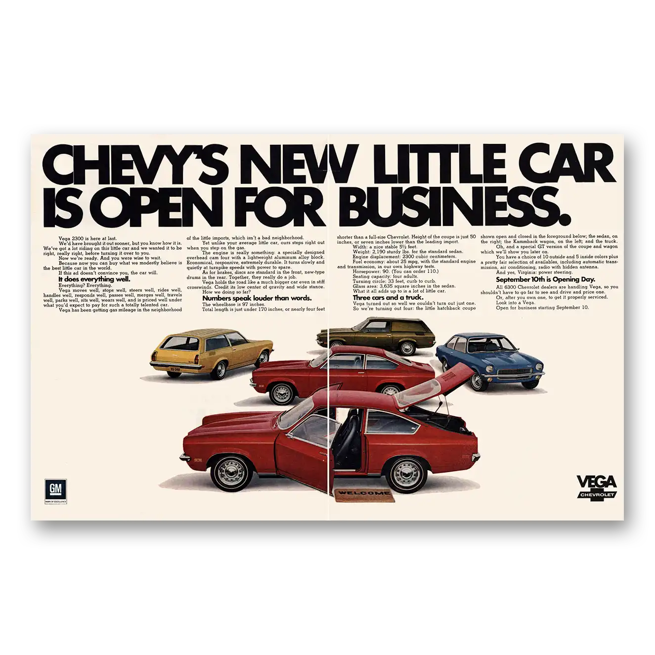 1970 Chevrolet Vega Little Car Is Open for Business Vintage Magazine Print Ad