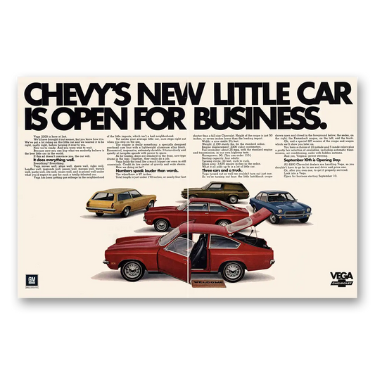 1970 Chevrolet Vega Little Car Is Open for Business Vintage Magazine Print Ad