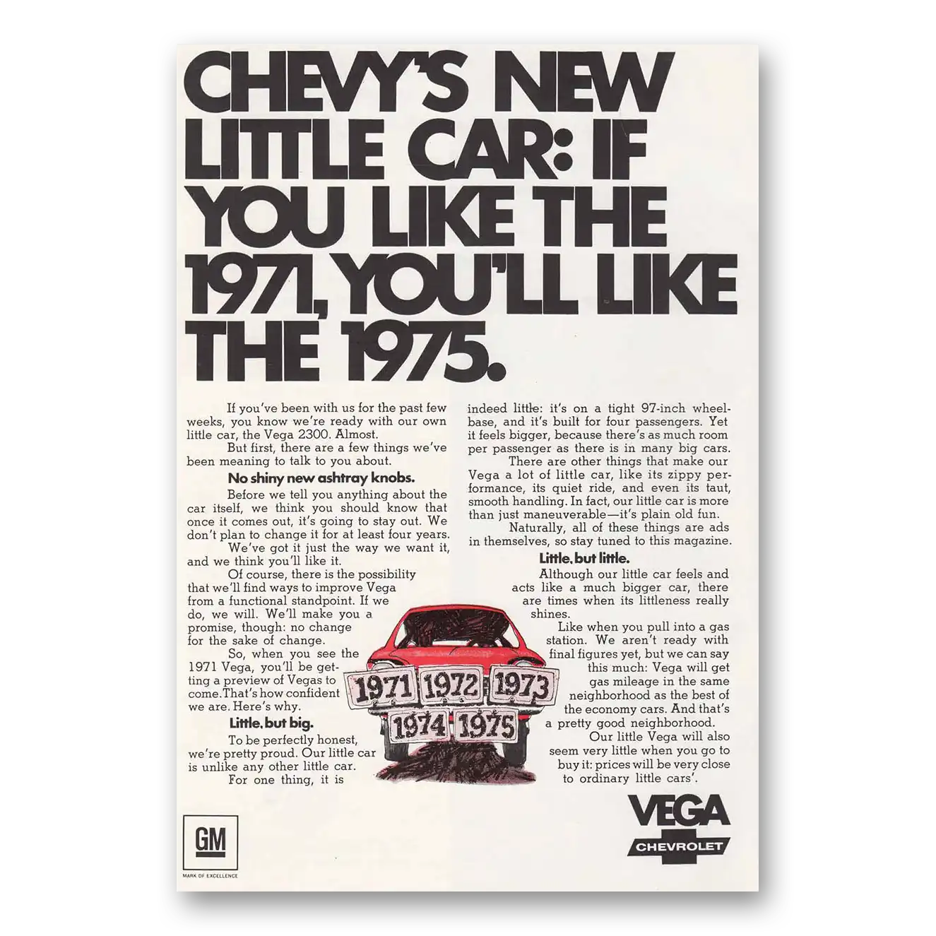 1970 Chevrolet Vega Little Car Vintage Magazine Print Ad