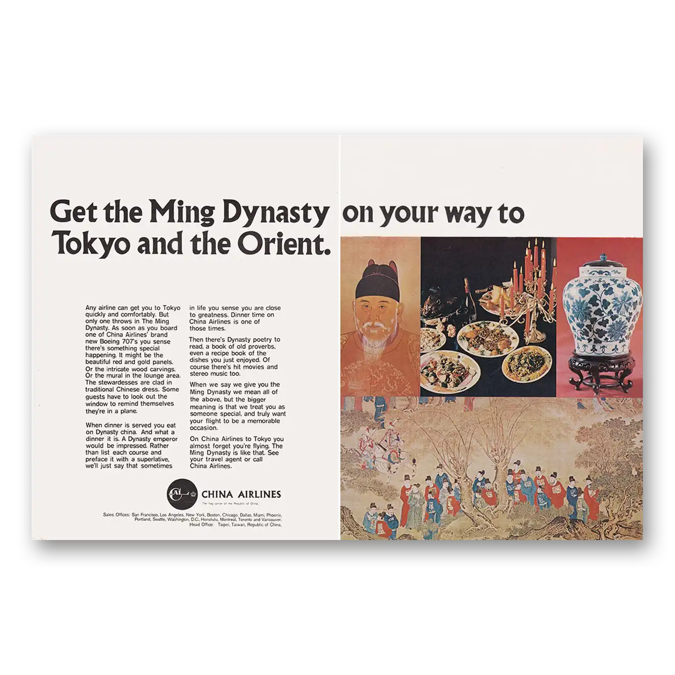 1970 China Airlines Get the Ming Dynasty Tokyo and the Orient Vintage Magazine Print Ad