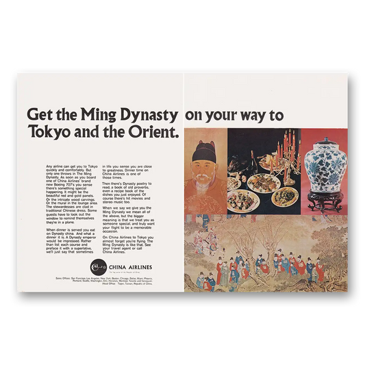 1970 China Airlines Get the Ming Dynasty Tokyo and the Orient Vintage Magazine Print Ad