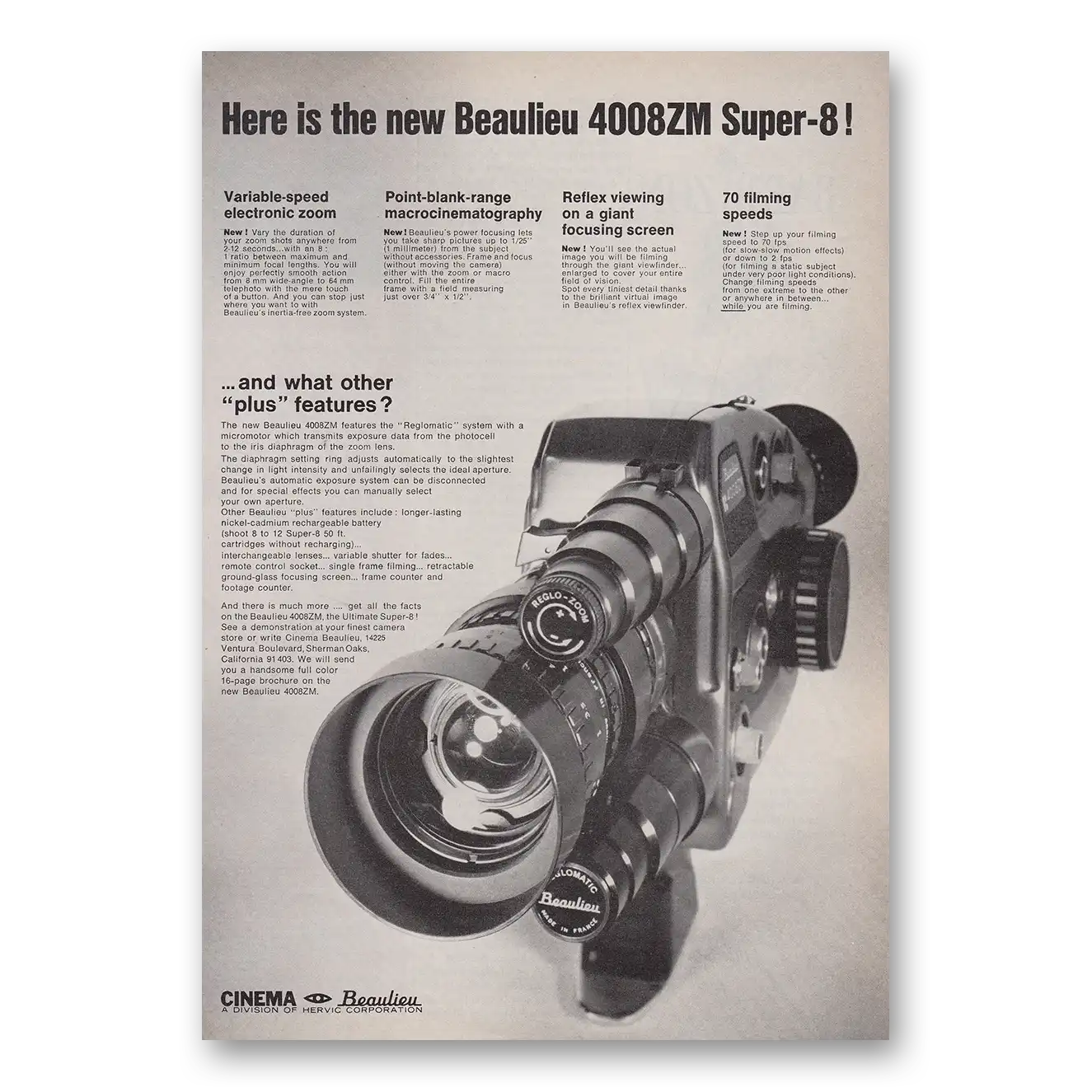 1970 Cinema Beaulieu Camera Here Is the New Beaulieu Vintage Magazine Print Ad