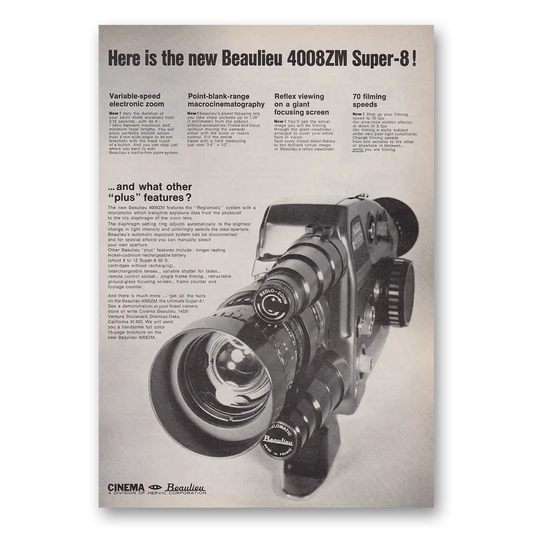 1970 Cinema Beaulieu Camera Here Is the New Beaulieu Vintage Magazine Print Ad