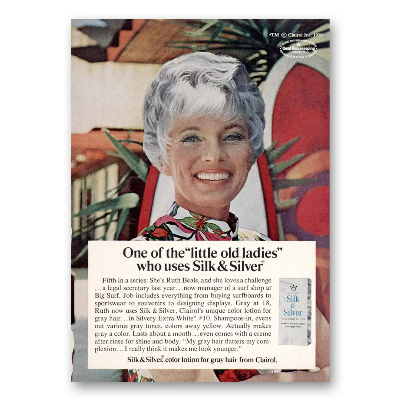 1970 Clairol Silk and Silver One of the Little Old Ladies Vintage Magazine Print Ad