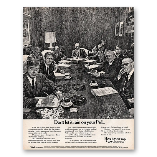 1970 CNA Insurance Don't Let It Rain On Your P&L Vintage Magazine Print Ad