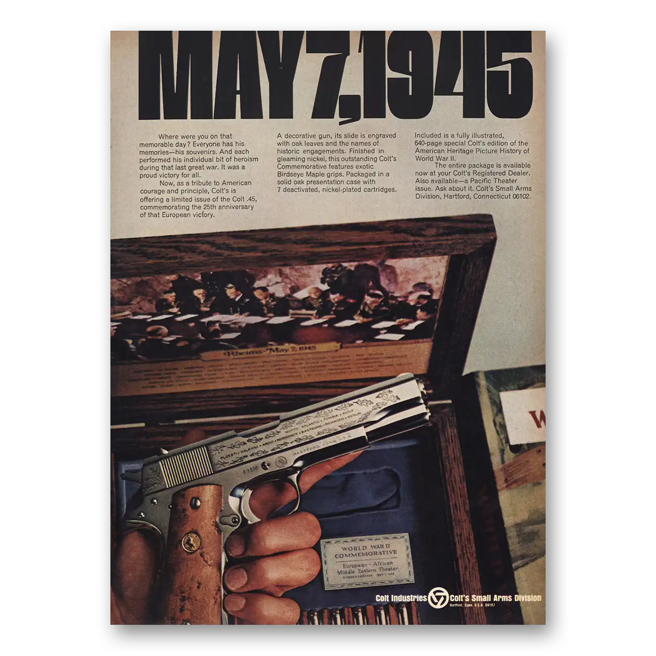 1970 Colt Fire Arms Colt 45 May 7 Memorable Day Vintage Magazine Print Ad