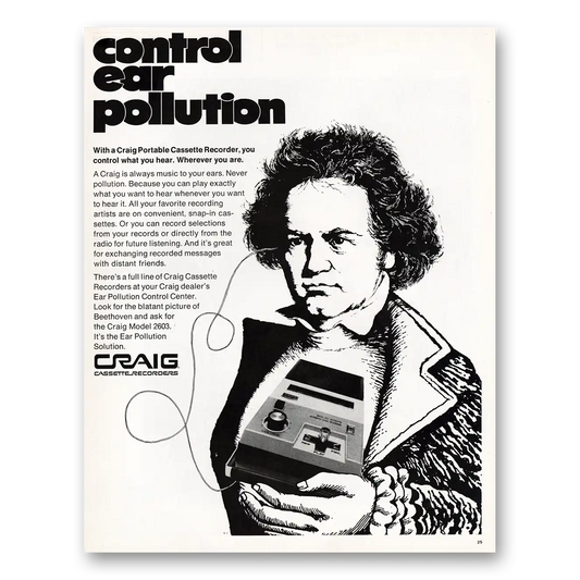 1970 Craig Cassette Recorder Control Ear Pollution Vintage Magazine Print Ad