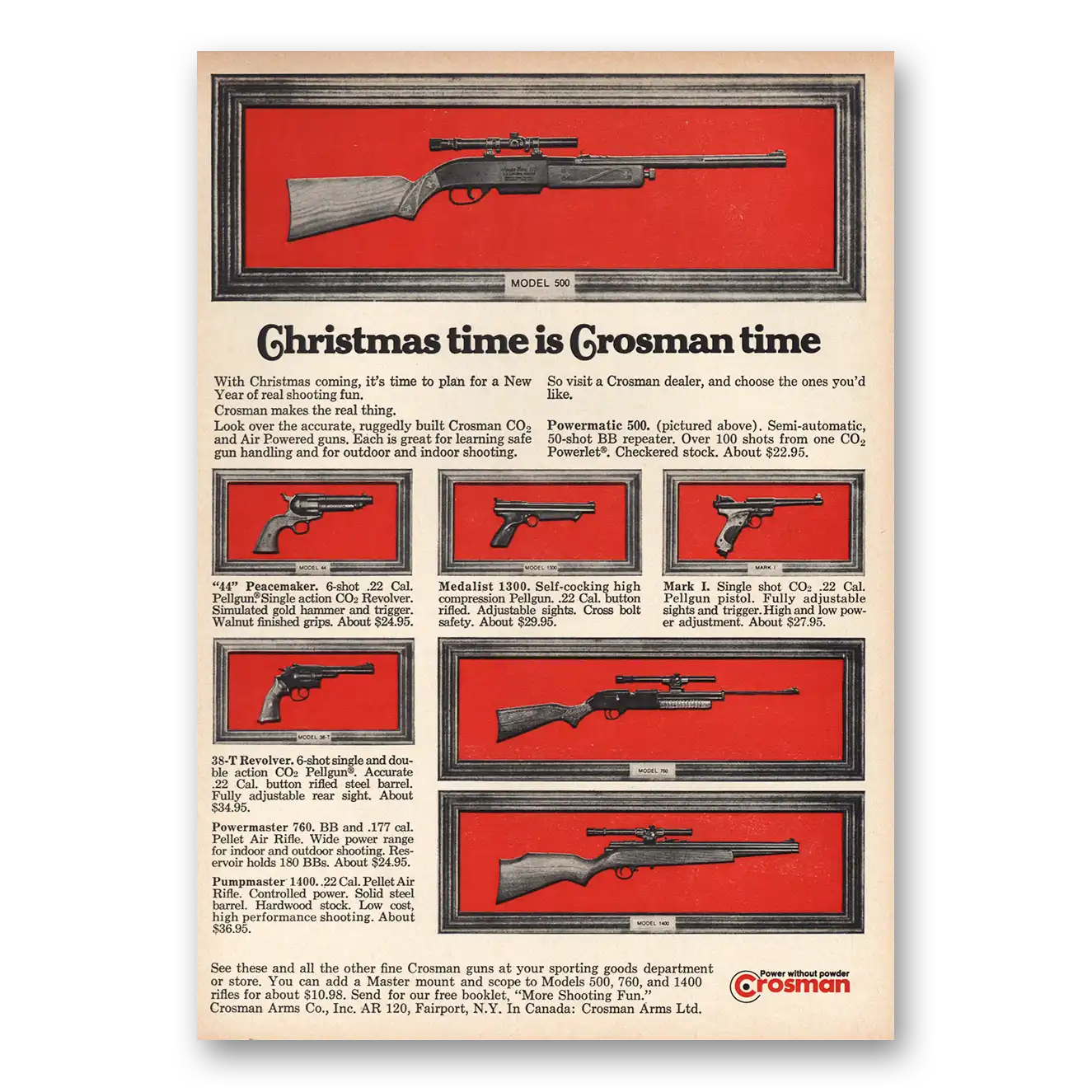 1970 Crosman Guns Christmas Time Is Crosman Time Vintage Magazine Print Ad