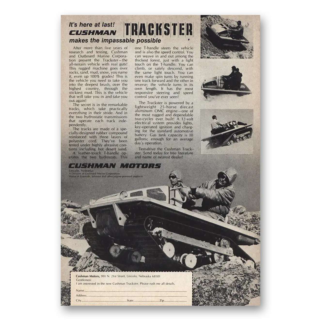 1970 Cushman Trackster Makes the Impassable Possible Vintage Magazine Print Ad