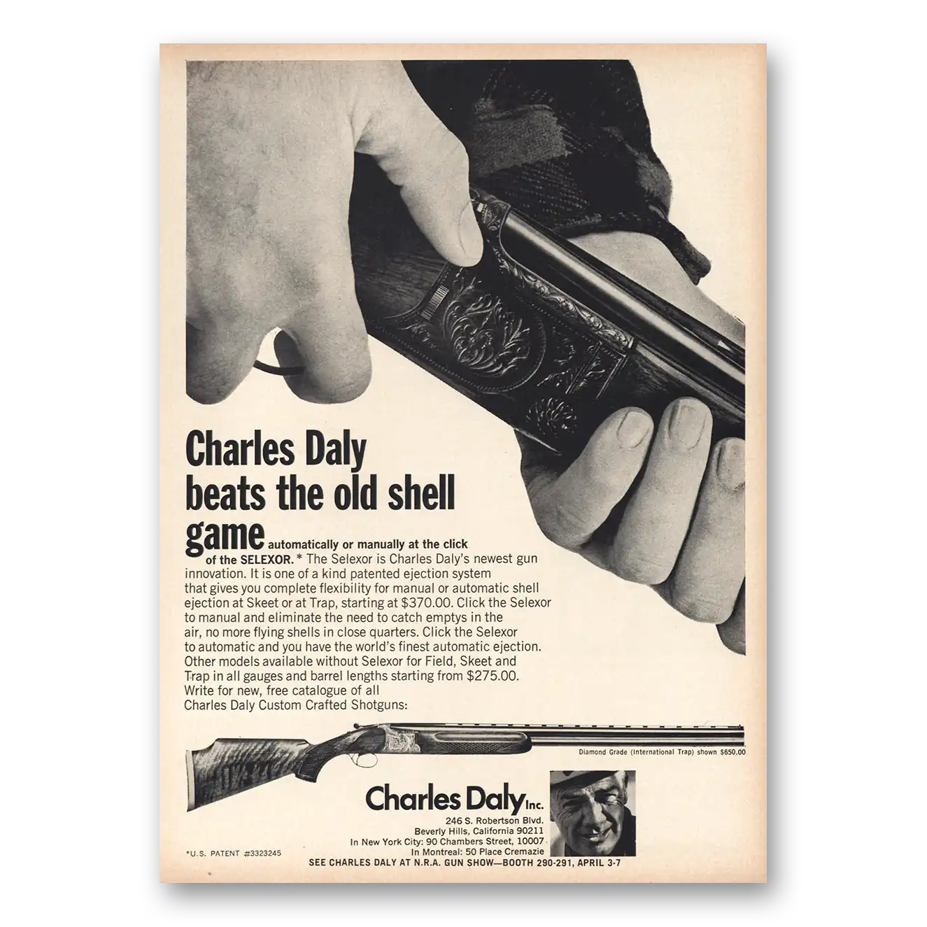 1970 Charles Daly Shotgun Selexor Beats the Old Shell Game Vintage Magazine Print Ad