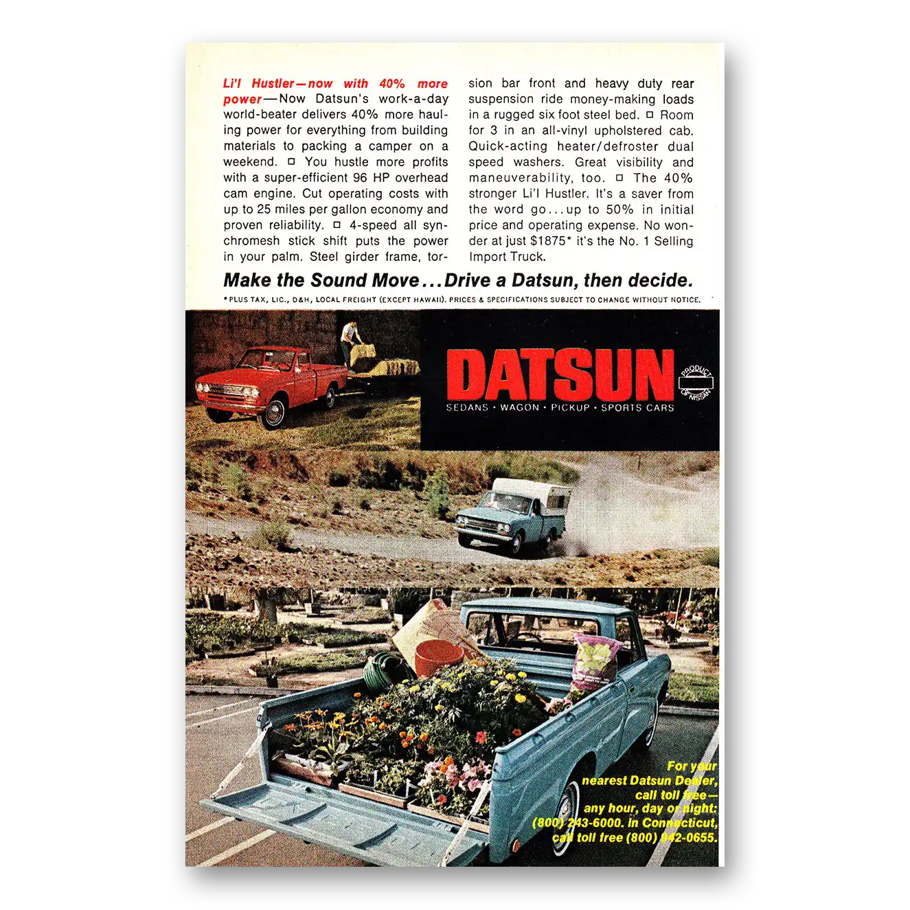 1970 Datsun Trucks Lil Hustler Vintage Magazine Print Ad