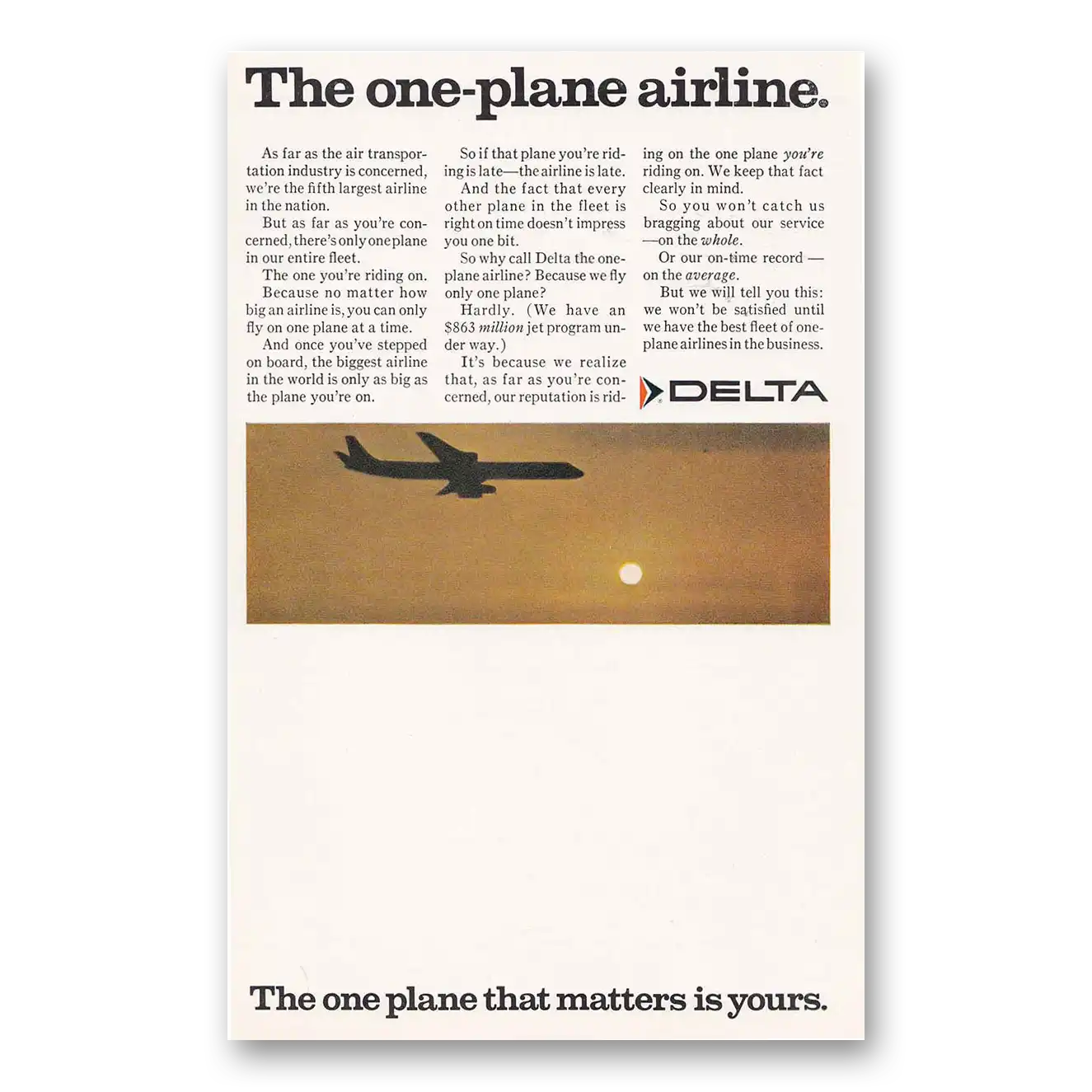 1967 Delta Air Lines One Plane Airline Vintage Magazine Print Ad