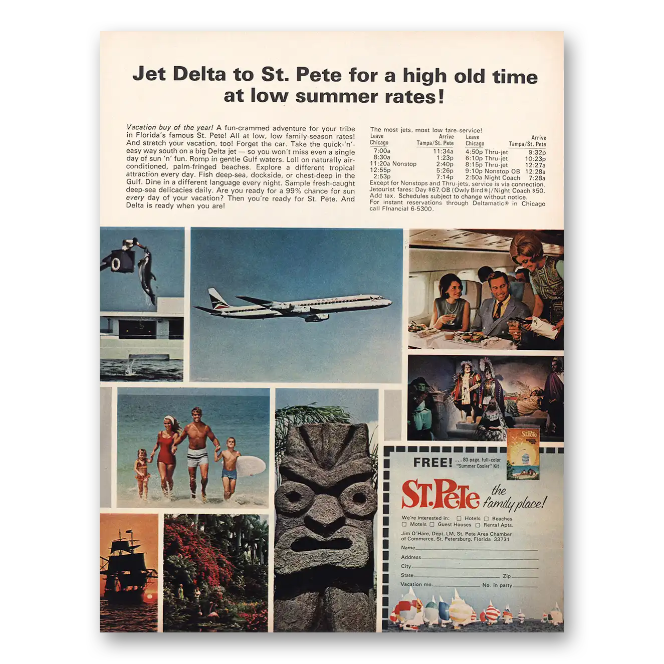 1970 Delta Air Lines Jet Delta to St Pete Vintage Magazine Print Ad