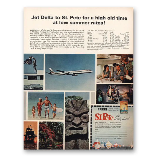 1970 Delta Air Lines Jet Delta to St Pete Vintage Magazine Print Ad