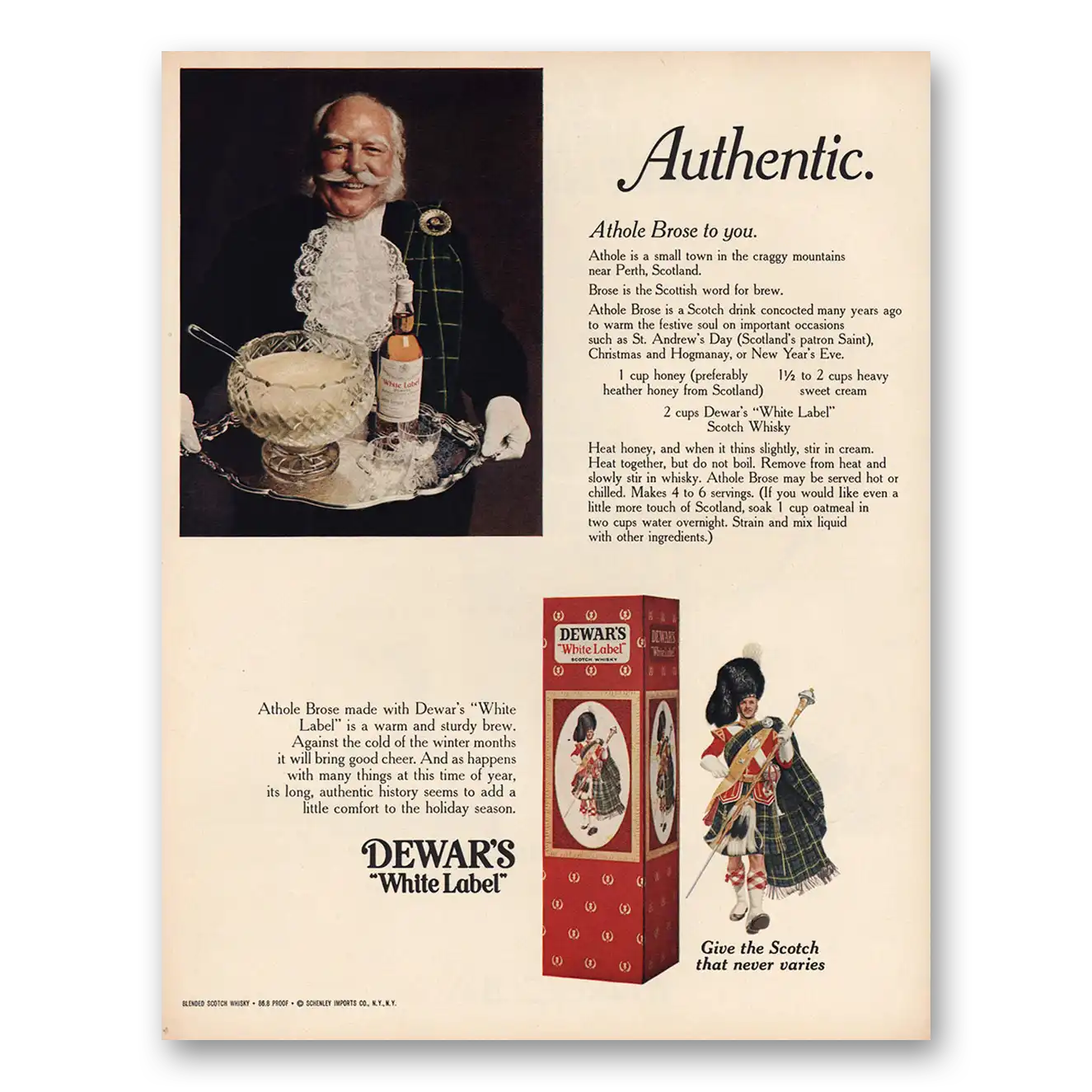 1970 Dewars White Label Athole Brose To You Vintage Magazine Print Ad