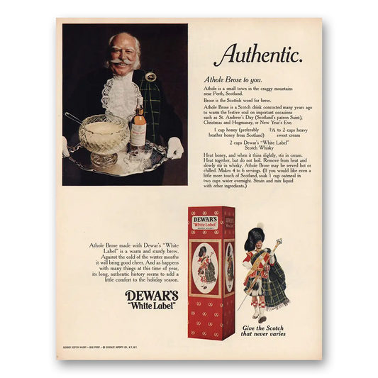 1970 Dewars White Label Athole Brose To You Vintage Magazine Print Ad