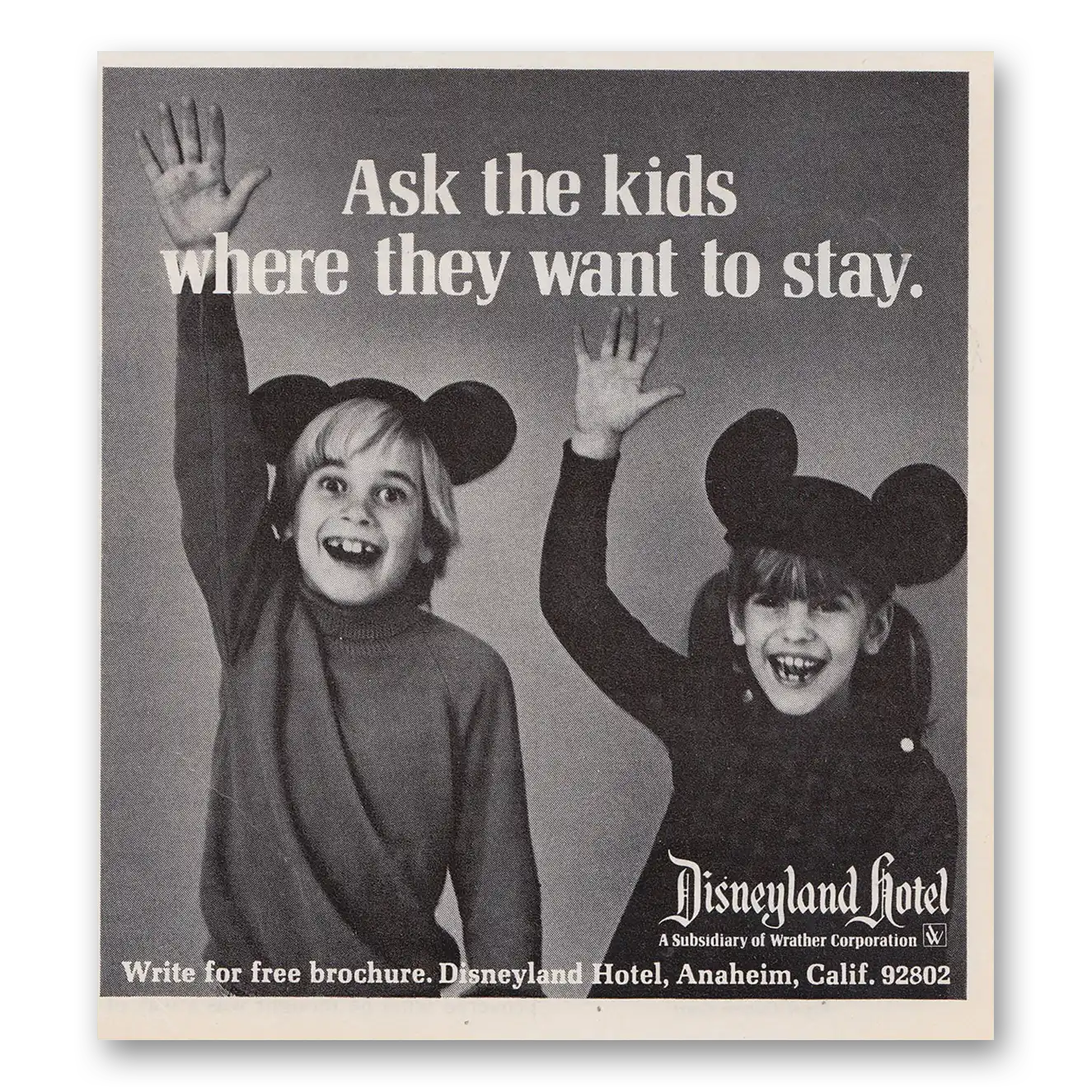 1970 Disneyland Hotel Ask the Kids Where They Want to Stay Vintage Magazine Print Ad