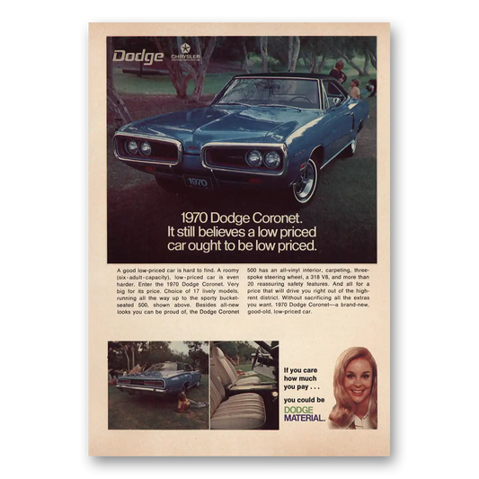 1970 Dodge Coronet Still Believes a Low Priced Car Vintage Magazine Print Ad