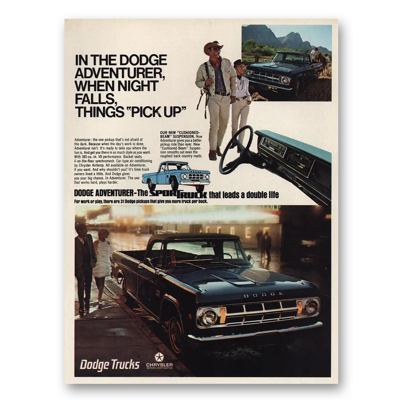 1969 Dodge Adventurer Adventurer When Night Falls Things Pick Up Vintage Magazine Print Ad