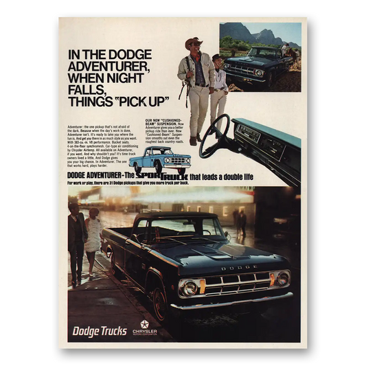 1969 Dodge Adventurer Adventurer When Night Falls Things Pick Up Vintage Magazine Print Ad