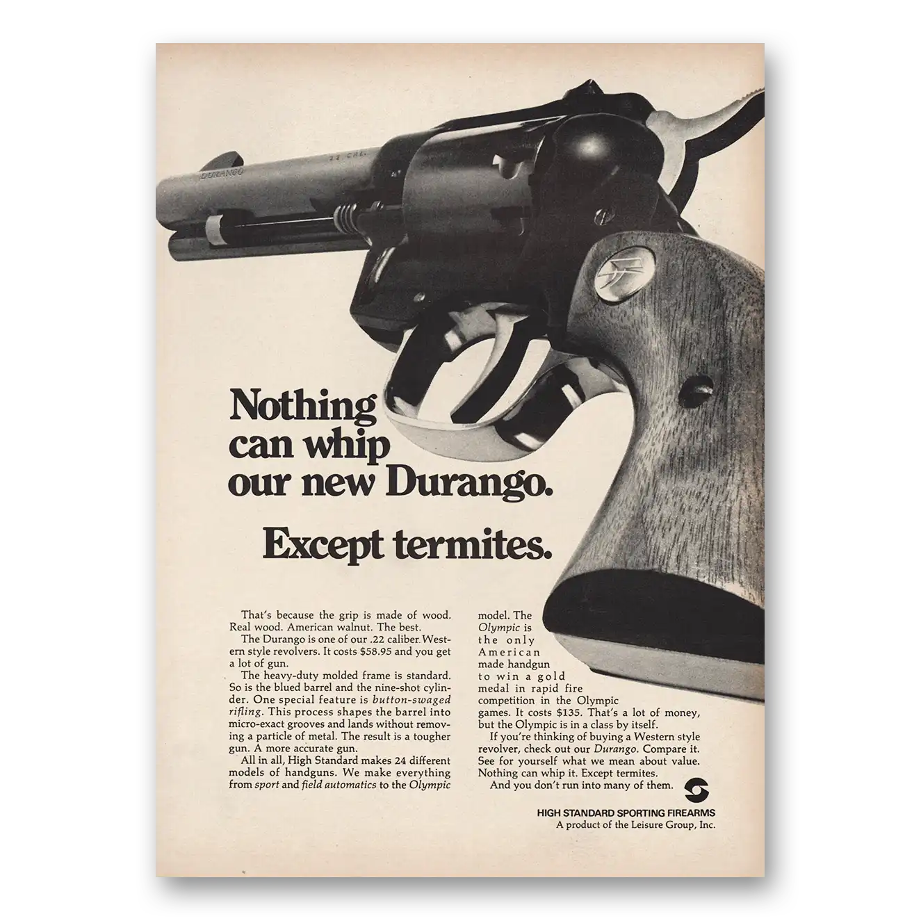 1970 Durango Revolvers Nothing Can Whip Except Termites Vintage Magazine Print Ad