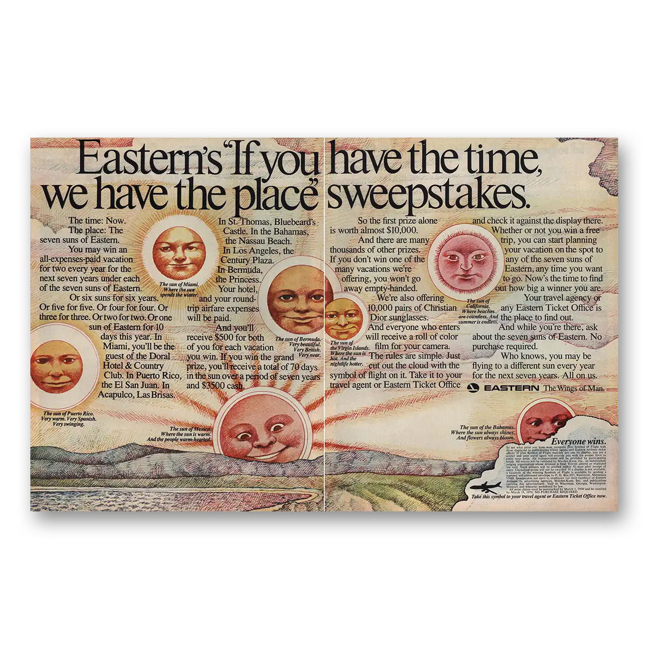 1970 Eastern Airlines You Have the Time Sweepstakes Vintage Magazine Print Ad