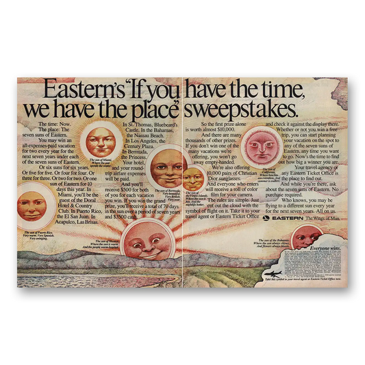 1970 Eastern Airlines You Have the Time Sweepstakes Vintage Magazine Print Ad