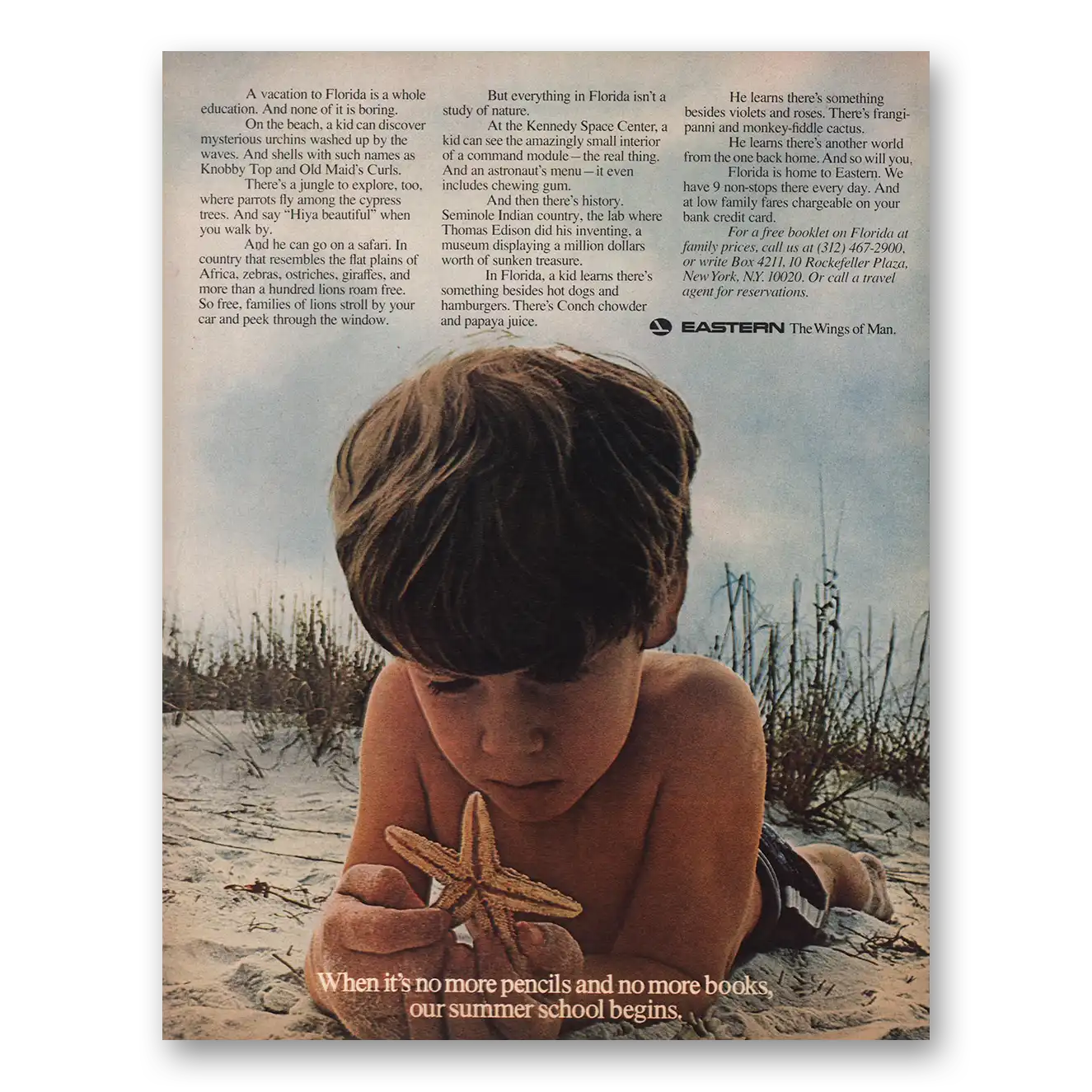 1970 Eastern Airlines No More Pencils and No More Books Florida Vintage Magazine Print Ad