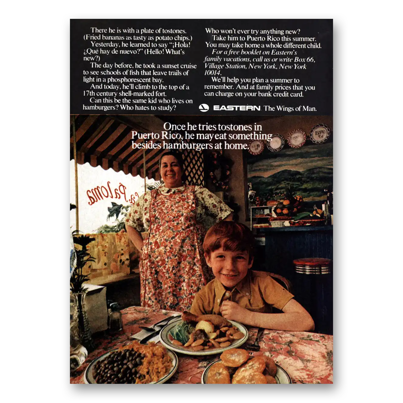 1970 Eastern Airlines Tostones In Puerto Rico Vintage Magazine Print Ad