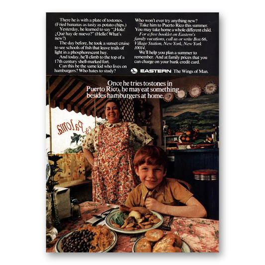 1970 Eastern Airlines Tostones In Puerto Rico Vintage Magazine Print Ad